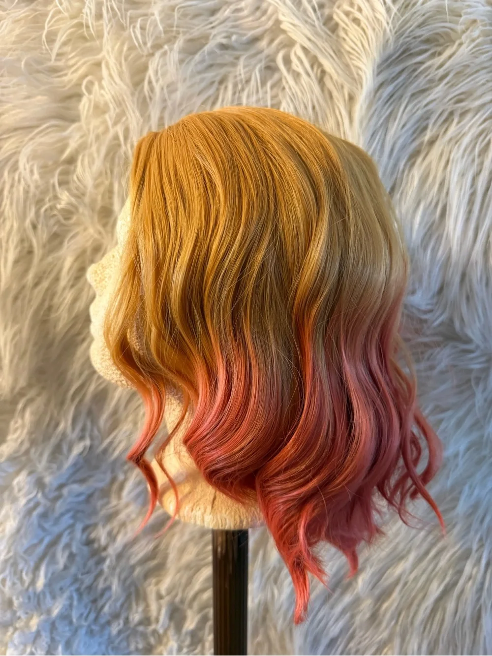 Blonde to Coral Ombre Wavy Women's Synthetic Wig